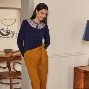 Boden Hattie Floral Collar Sweatshirt, Navy